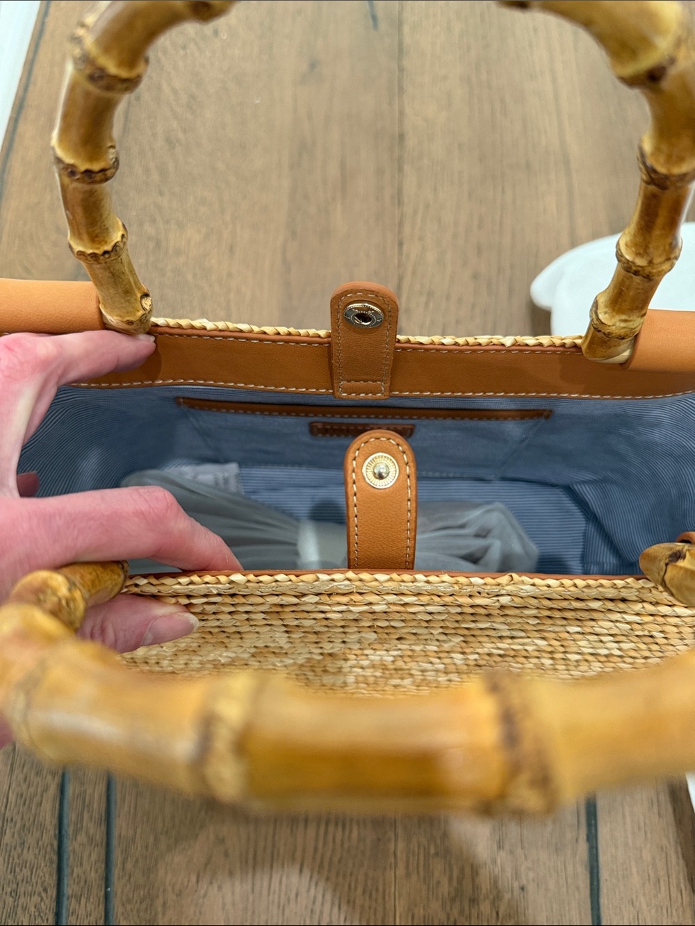 Woven Straw Tote with Bamboo Handles - Natural - Picture 6 of 6